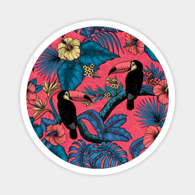 Toucan garden in red and blue Magnet by katerinamk